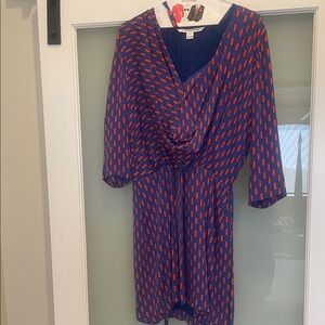 Diane Von Furstenberg Blue and Orange Wrap Dress